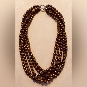 FRESHWATER CHOCOLATE PEARLS 5 STRAND NECKLACE WITH 925 STERLING CLASP INDIA 8”